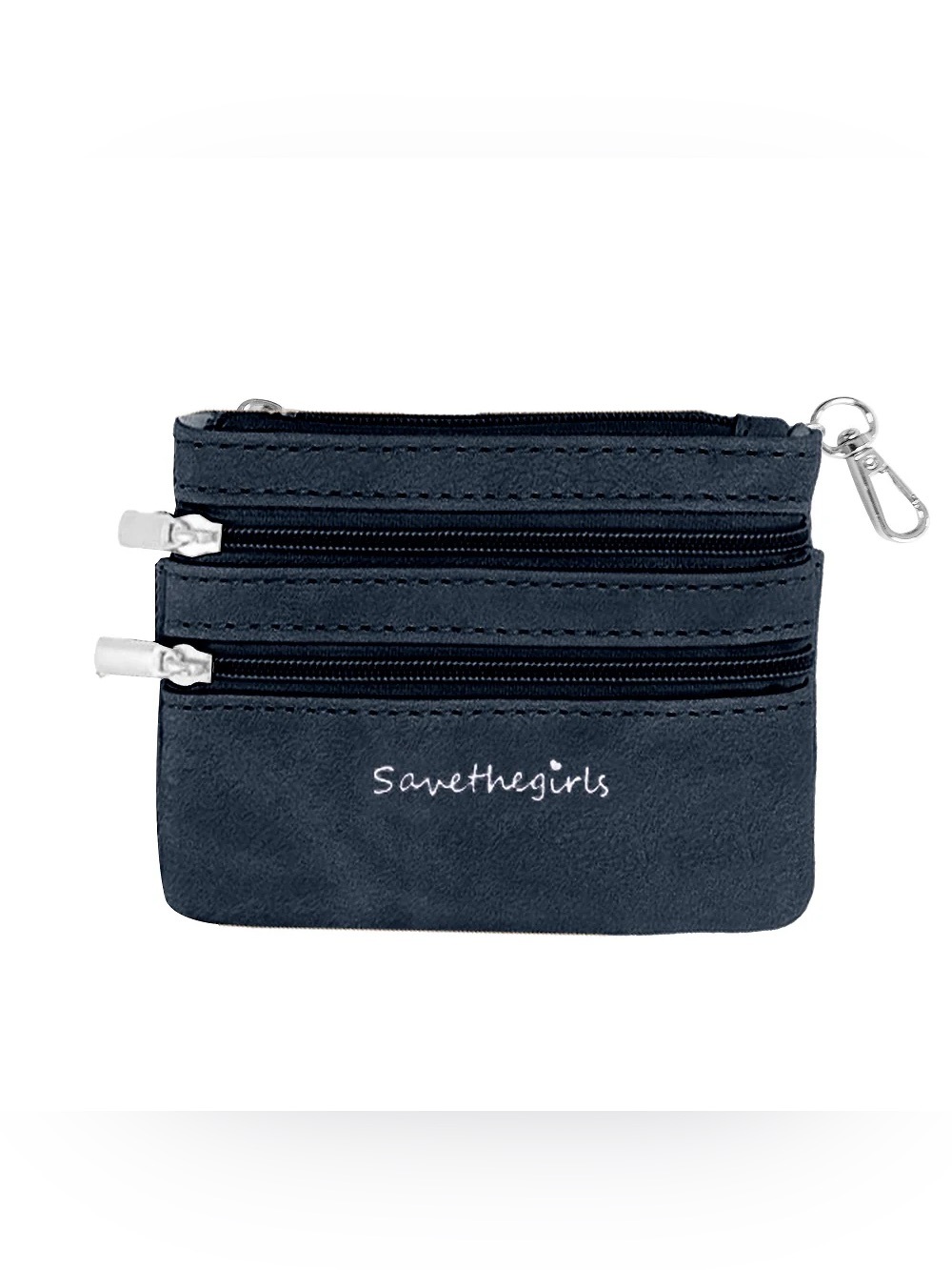 Save The Girls Leather 3-Zipper Pouch Navy Silver Hardware NWOT